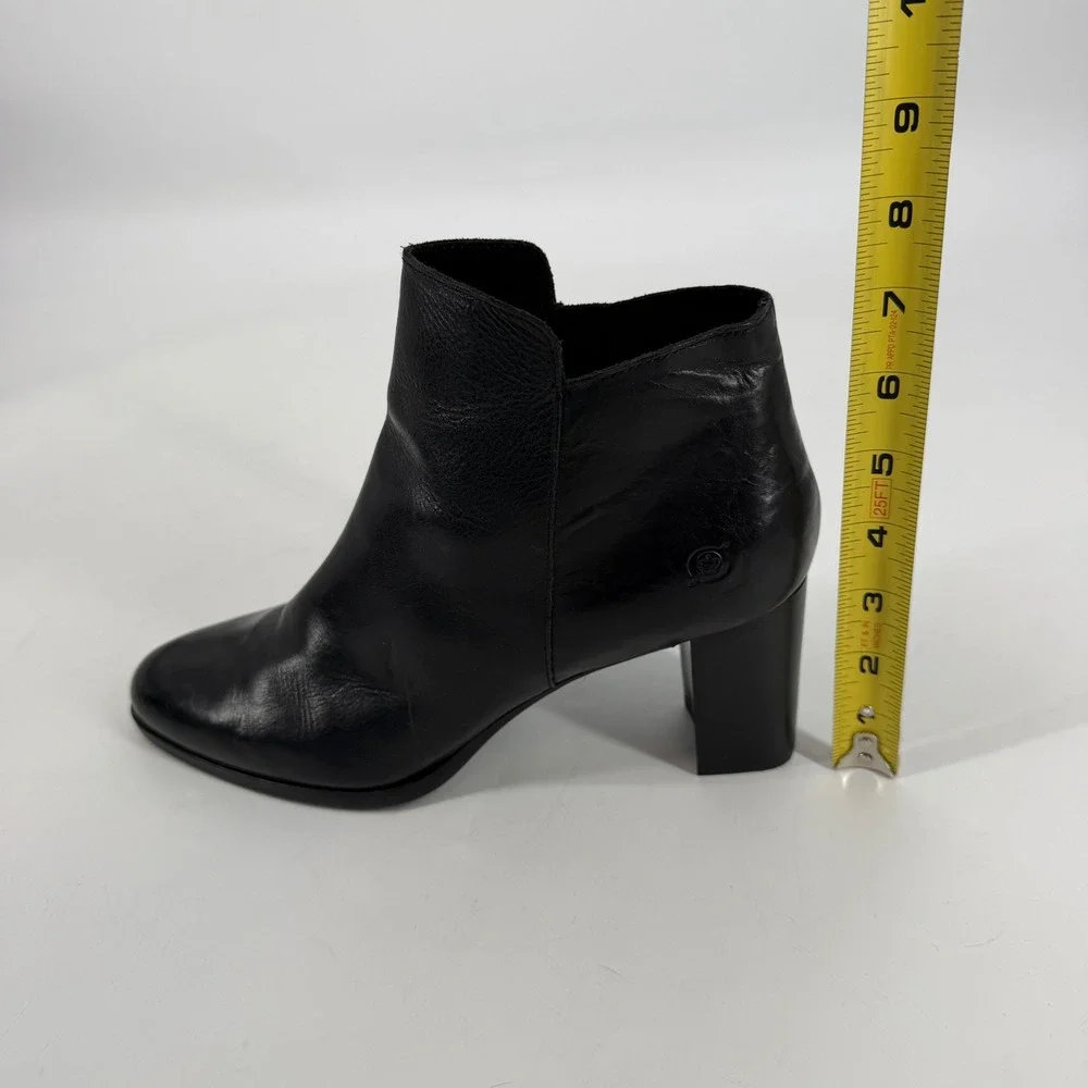 Born Black Leather‎ Ankle Boots Block Heel Side Zip Womens Size 11 Comfort